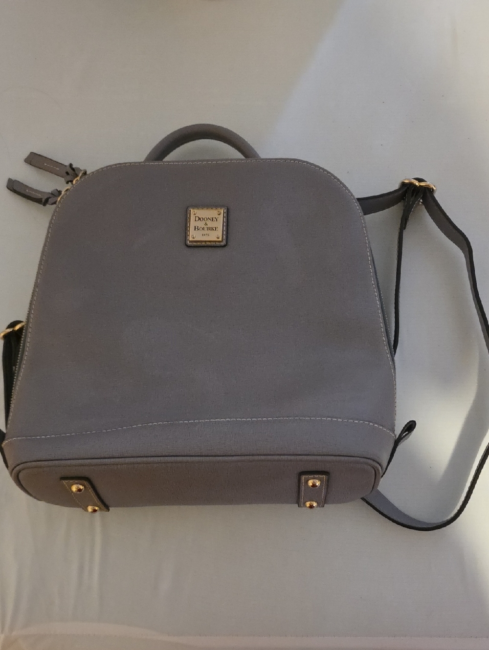 Dooney & Bourke Gray Canvas Backpack with Gold Hardware